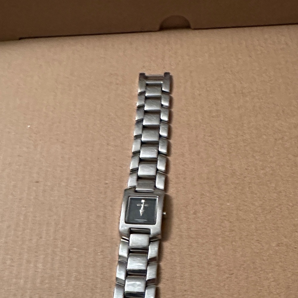 Vintage Silver Metal Watch with Black Dial